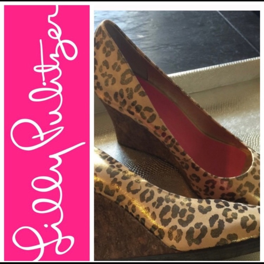 Sz6.5 Lilly Pulitzer metallic leopard 🐆 cork wedges